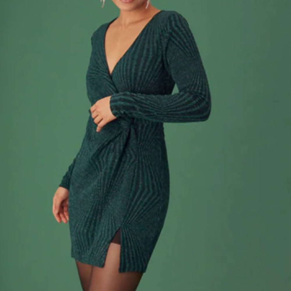 Trixxi NWT Hunter Green Twist Knit Dress Size L